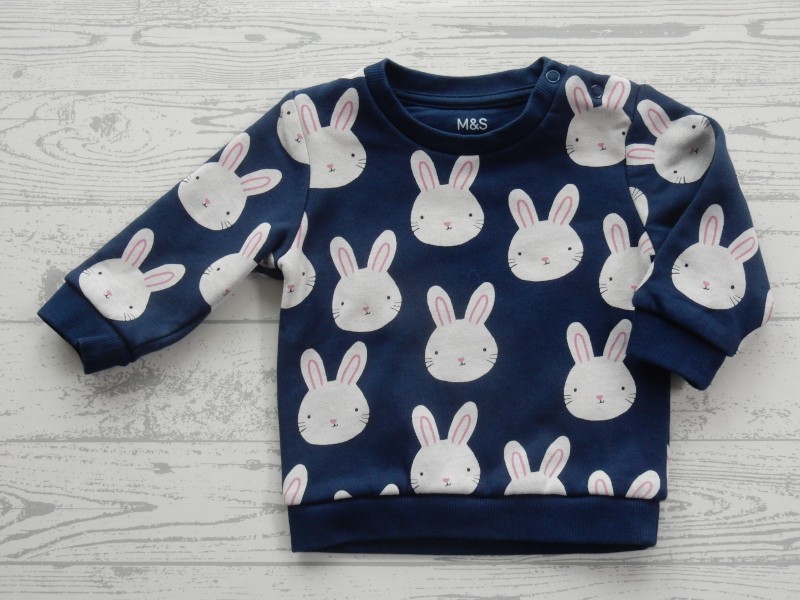Marks and Spencer sweater donkerblauw wit roze konijn maat 62