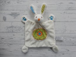 Anna Club plush knuffeldoek velours ecru blauw groen konijn