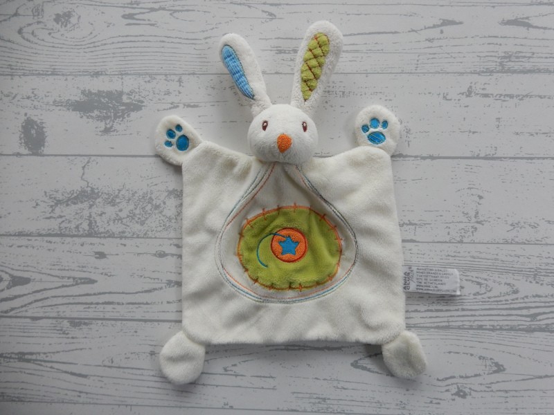 Anna Club plush knuffeldoek velours ecru blauw groen konijn