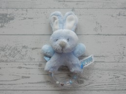 VIB knuffel rammelaar ring velours blauw wit grijs konijn