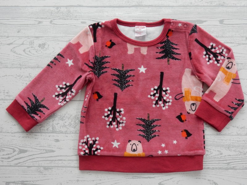 Hema trui velours donker roze geel zwart winter maat 80-86