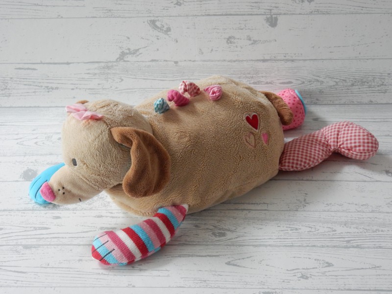 Lief! Lifestyle knuffel velours bruin blauw roze hond Daisy 50 cm
