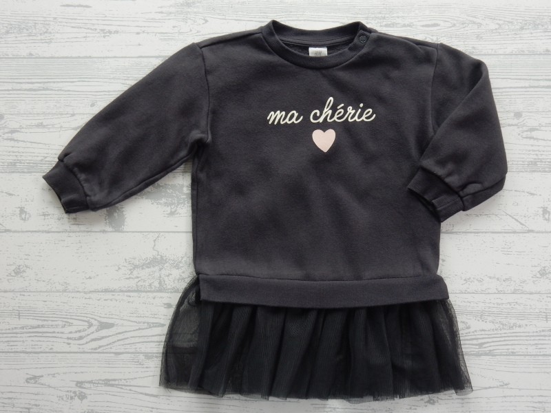 H&M sweatjurk met tulen rok donkergrijs Ma Cherie maat 86