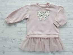 H&M sweatjurk met tulen rok dusty lichtroze strik maat 86