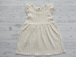 H&M jurk tricot wit geel gestreept ruches maat 80