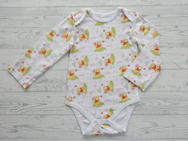 Disney romper lange mouw wit roze stip Winnie de Poeh maat 80-86