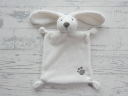 Nicotoy knuffeldoek velours wit grijs poot afdruk Konijn