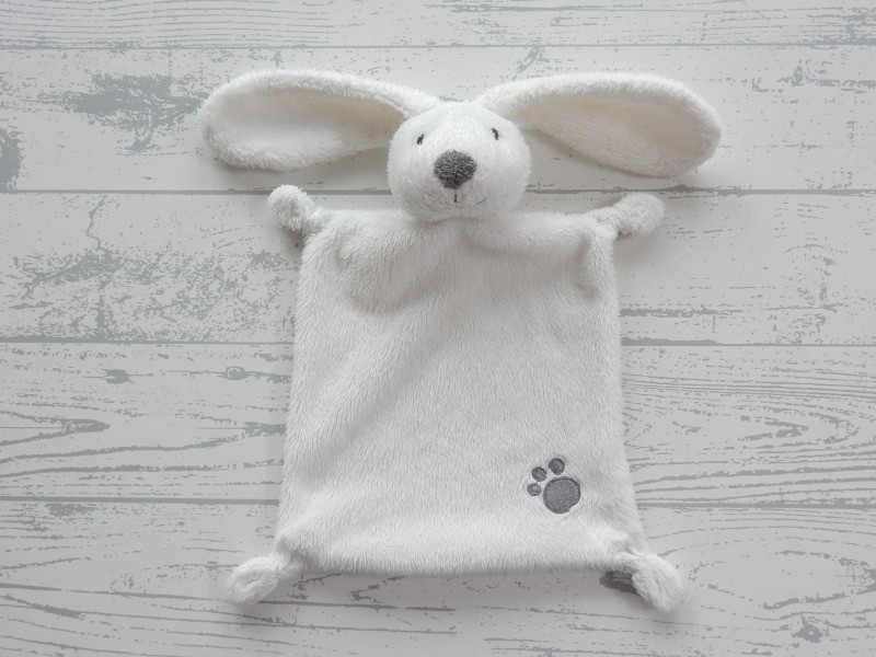 Nicotoy knuffeldoek velours wit grijs poot afdruk Konijn