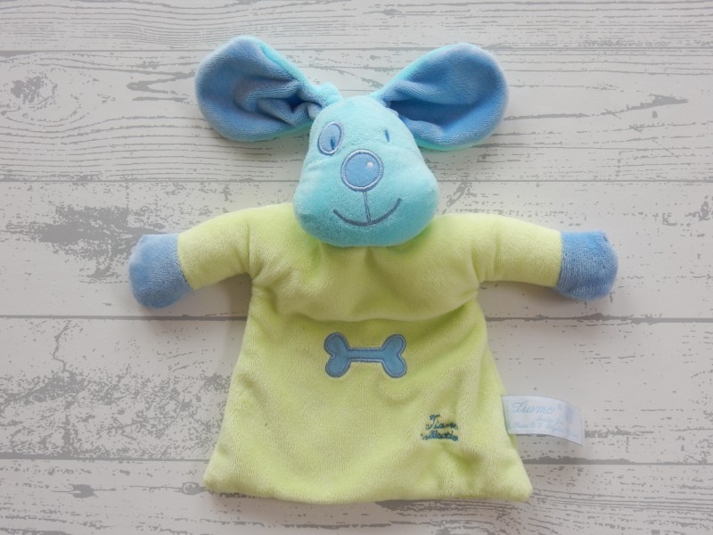 Tiamo knuffeldoek velours blauw groen Happy Dog