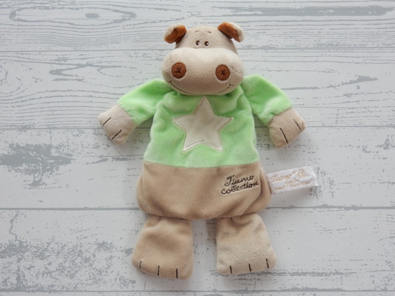 Tiamo knuffeldoek beige bruin groen nijlpaard Harry Hippo