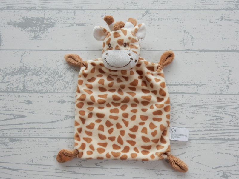 Nicotoy knuffeldoek velours lichtgeel bruin giraffe