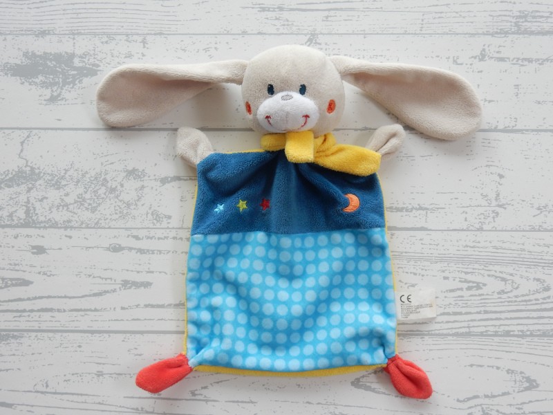 Nicotoy knuffeldoek velours beige geel blauw sterretjes maan konijn