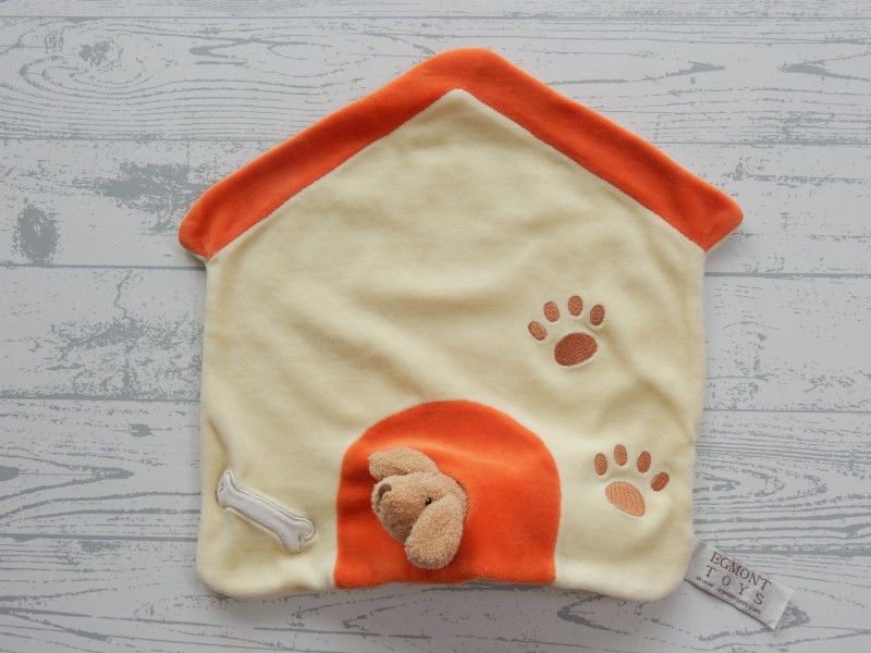 Egmont Toys knuffeldoek velours geel oranje pootjes hond hondenhok