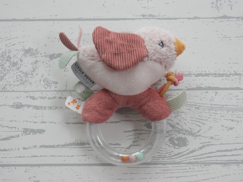 Little Dutch knuffel rammelaar velours roze vogel Flowers & Butterflies