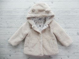 C&A winterjas fluffy beige zand roze groen bloemetjes maat 86