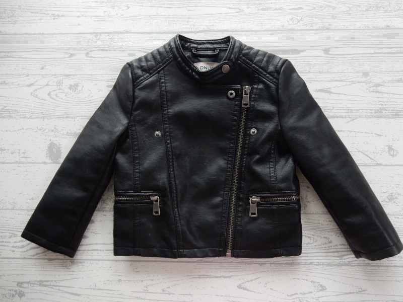 Only kids bikerjack KMGFreya faux leather zwart maat 98