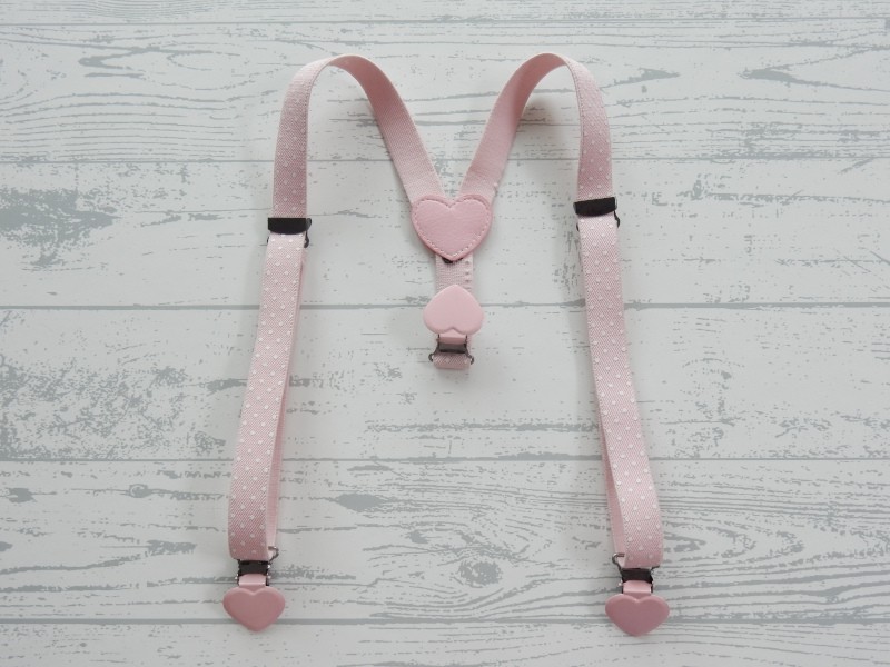 Bretels lichtroze wit stipjes hartjes clip 1 maat
