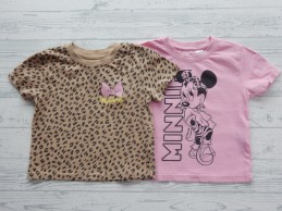 H&M set 2 t-shirts roze lichtbruin print Minnie Mouse maat 92