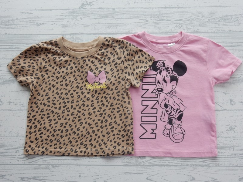 H&M set 2 t-shirts roze lichtbruin print Minnie Mouse maat 92
