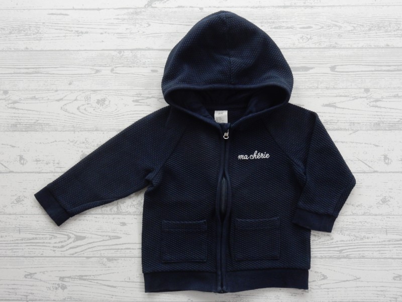 H&M vest capuchonvest tricot structuur donkerblauw Ma Cherie maat 86