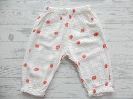Hema broek katoen mousseline wit rood groen aardbei maat 68