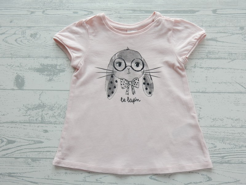 H&M t-shirt met print lichtroze zwart konijn maat 68