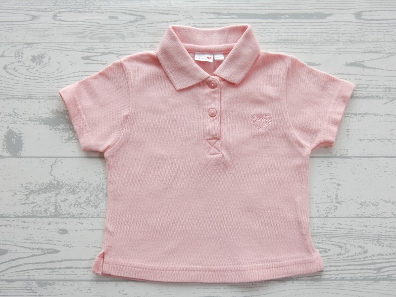 Prenatal baby polo shirt zalmroze hartje maat 68