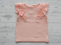 Hema singlet hemd broderie volants rib zalmroze maat 68