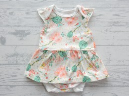 Hema romper jurk wit groen fel oranje vogel vlinders maat 62