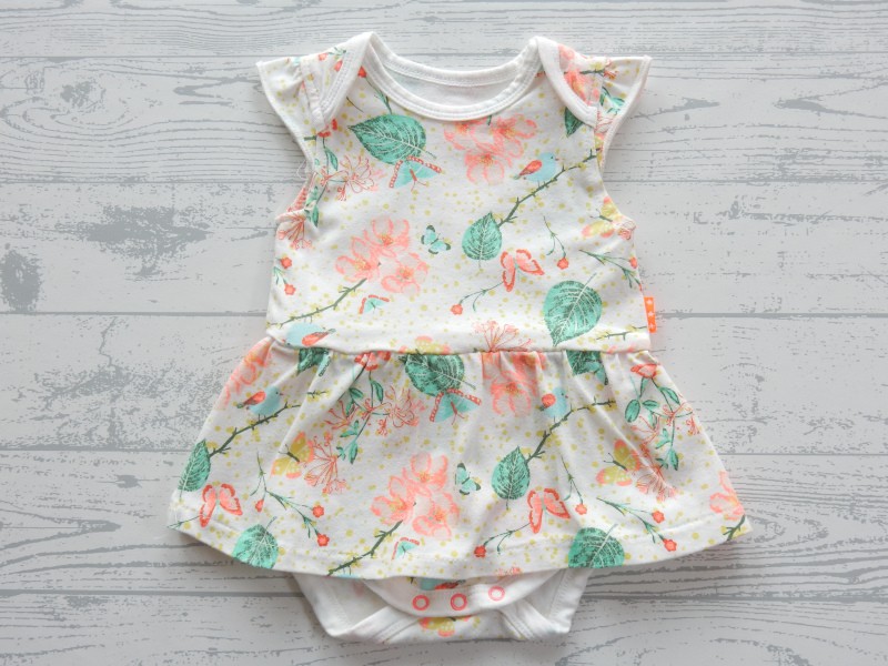 Hema romper jurk wit groen fel oranje vogel vlinders maat 62