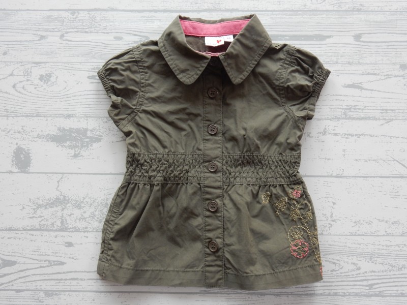 Prenatal jurk katoen groen roze borduur bloemetjes maat 56