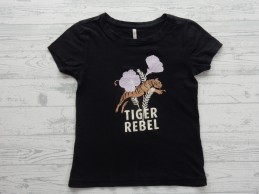 Only Kids t-shirt zwart tijger bloem Tiger rebel maat 122-128
