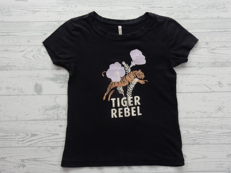 Only Kids t-shirt zwart tijger bloem Tiger rebel maat 122-128