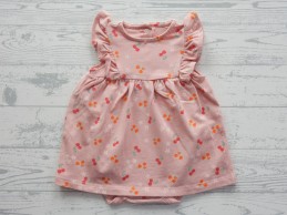 Hema romper jurk roze oranje donkerroze kersjes maat 56