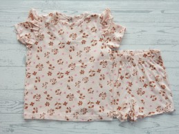 Hema baby zomerset kledingset zalmroze bruin bloemetjes maat 74-80