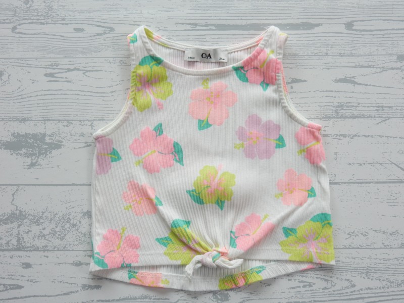 C&A top singlet wit fel roze groen bloemen maat 92