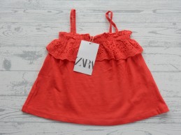Zara top spaghettibandjes broderie anglaise rood maat 86