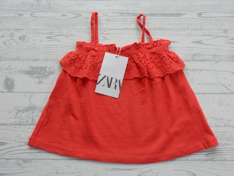 Zara top spaghettibandjes broderie anglaise rood maat 86