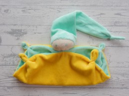 Difrax knuffeldoek softdoek velours geel mint groen groot