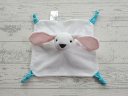 Nutricia knuffeldoek velours wit roze blauw knoop konijn