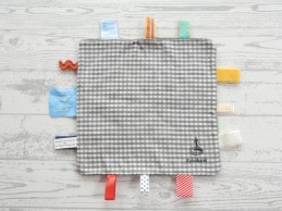 Snoozebaby knuffeldoek labeldoek velours grijs geruit Rabobank
