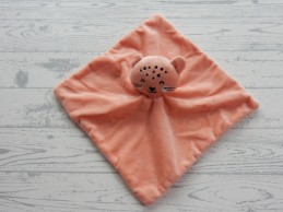 Bambino knuffeldoek velours roze zalmroze kat poes luipaard