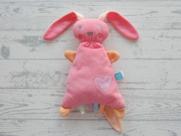Lief! Lifestyle knuffel velours roze oranje wit gestreept hart Konijn