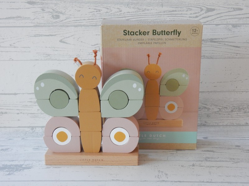 Little Dutch Tiamo houten stapelaar Vlinder roze groen