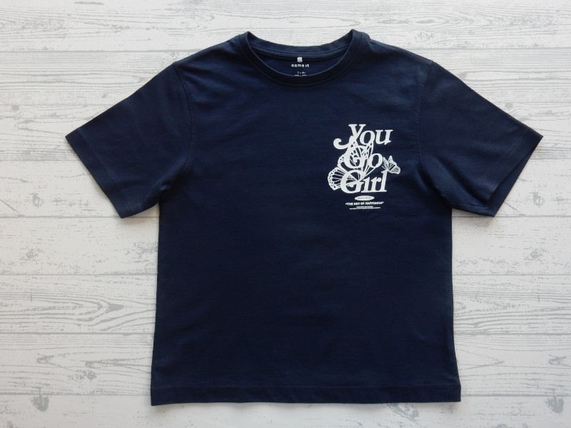 Name it t-shirt donkerblauw wit You Go Girl NKFDabbo maat 122-128
