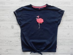 Name it t-shirt donkerblauw roze knoopdetail Flamingo maat 122-128