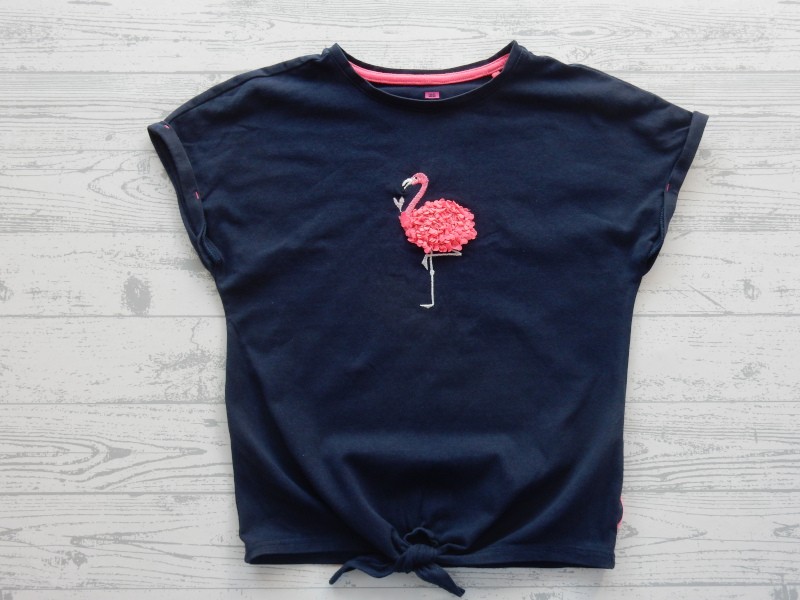 Name it t-shirt donkerblauw roze knoopdetail Flamingo maat 122-128