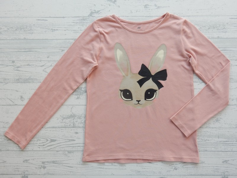 H&M longsleeve tricot top met print roze konijn maat 122-128