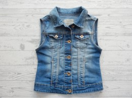 Zara Girls spijker gilet blauw bruin stiksel maat 128