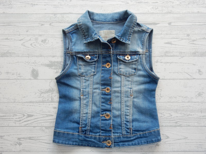 Zara Girls spijker gilet blauw bruin stiksel maat 128